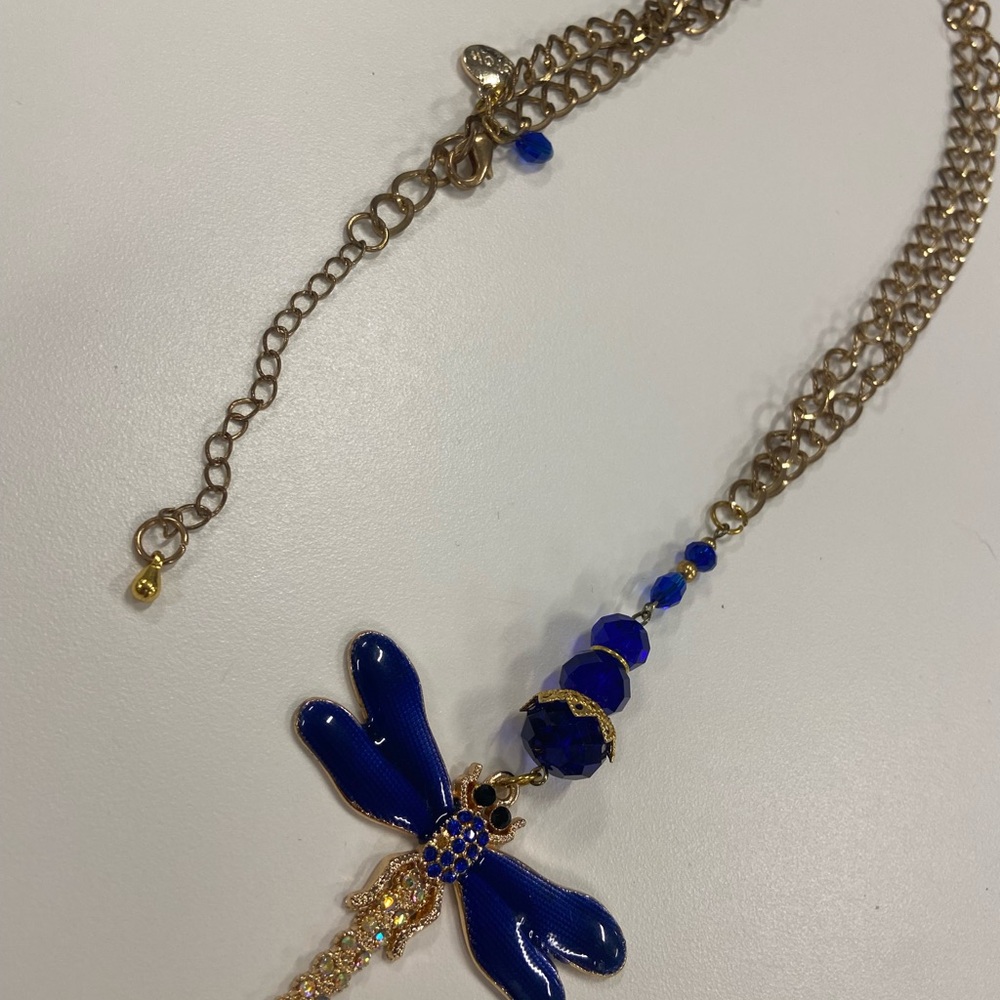 Blue and Gold Dragonfly Pendant Necklace